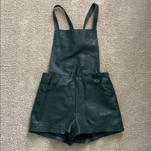 Topshop green faux leather overalls size US 6